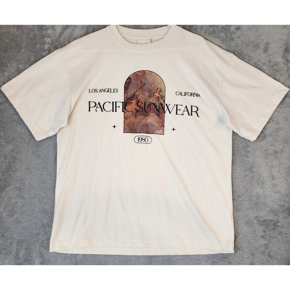 PacSun T Shirt Mens Large Cream Graphic Art Program Renaissance Los Angeles 1980